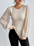 Pleated Puff Sleeve Round Neck Blouse - Trendsi - Flyclothing LLC