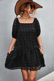 Swiss Dot Square Neck Half Balloon Sleeve Dress - Trendsi - Flyclothing LLC