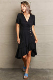 Decorative Button Surplice Ruffle Hem Dress - Trendsi - Flyclothing LLC