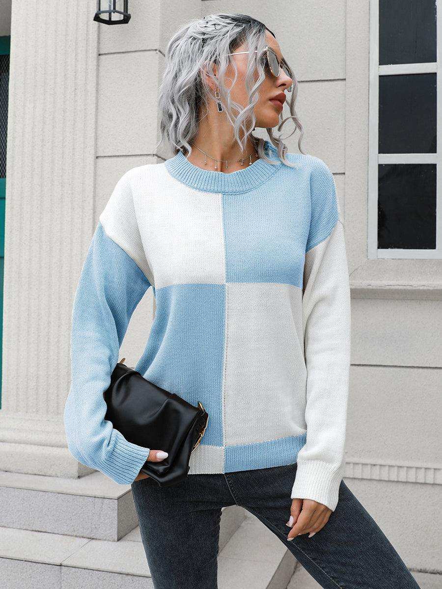 Contrast Drop Shoulder Sweater - Trendsi - Flyclothing LLC