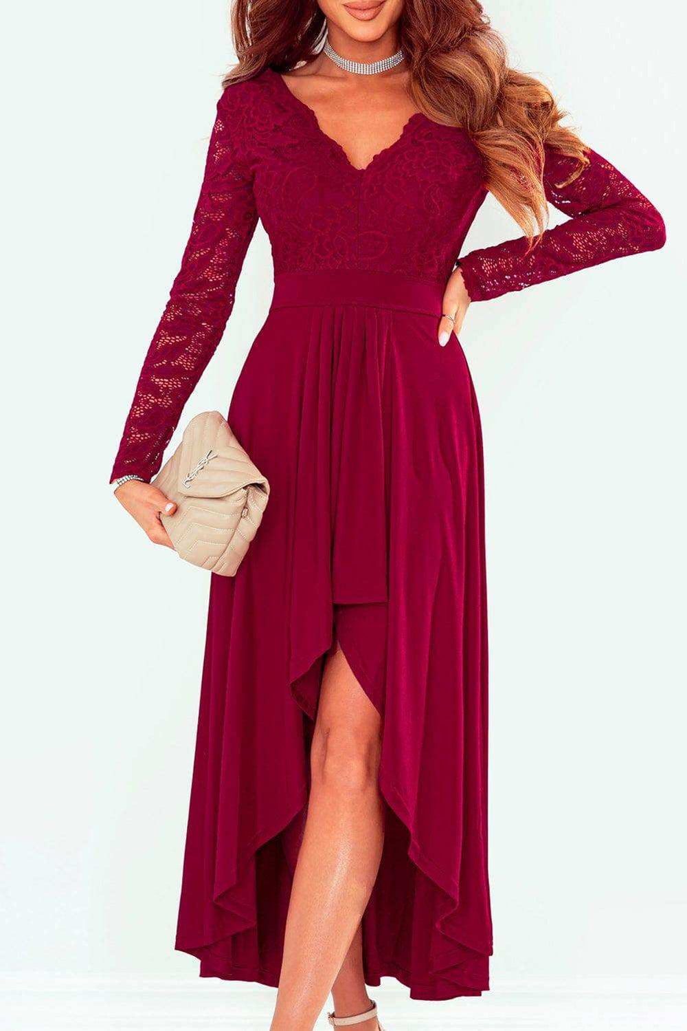 Lace High-Low V-Neck Dress - Trendsi - Flyclothing LLC