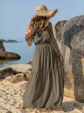 V-Neck Tie Shoulder Crochet Maxi Dress - Trendsi - Flyclothing LLC