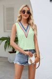 Contrast Eyelet V-Neck Tank - Trendsi - Flyclothing LLC