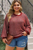 Plus Size Waffle-Knit Round Neck Dropped Shoulder Sweater - Trendsi - Flyclothing LLC