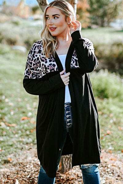 Plus Size Open Front Dropped Shoulder Cardigan - Trendsi - Flyclothing LLC
