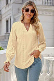 Eyelet Notched Lantern Sleeve T-Shirt - Trendsi - Flyclothing LLC
