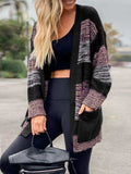 Striped Open Front Long Sleeve Cardigan with Pockets - Trendsi - Flyclothing LLC