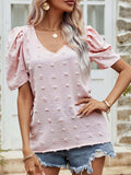 Swiss Dot Short Puff Sleeve Top - Trendsi - Flyclothing LLC