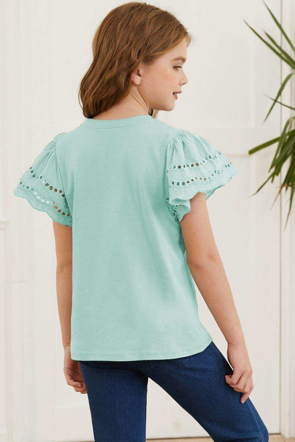 Round Neck Flutter Sleeve T-Shirt - Trendsi - Flyclothing LLC