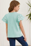 Round Neck Flutter Sleeve T-Shirt - Trendsi - Flyclothing LLC