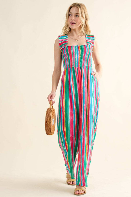 And The Why Full Size Striped Smocked Sleeveless Jumpsuit - Trendsi - Flyclothing LLC