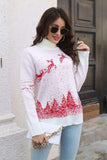 Reindeer & Snow Pattern Turtle Neck Pullover Sweater - Trendsi - Flyclothing LLC