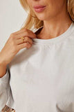 Round Neck Dropped Shoulder Cropped Sweatshirt - Trendsi - Flyclothing LLC