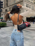 Backless Round Neck Long Sleeve Blouse - Trendsi - Flyclothing LLC