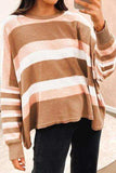 Striped Round Neck Long Sleeve Sweater - Trendsi - Flyclothing LLC