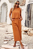 Buttoned Round Neck Tank and Wide Leg Pants Set - Trendsi - Flyclothing LLC