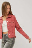 RISEN Raw Hem Button Up Cropped Denim Jacket - Trendsi - Flyclothing LLC