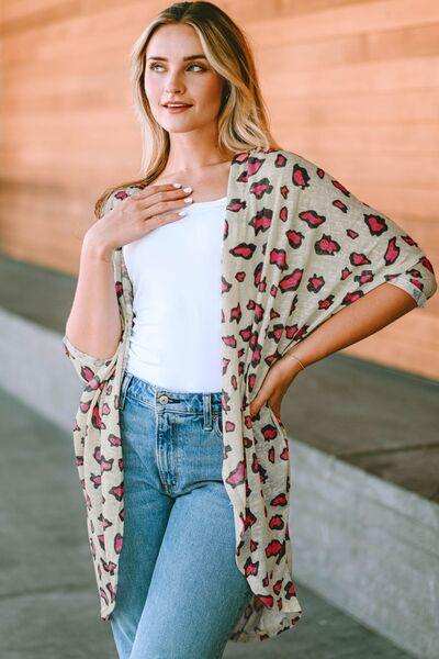 Printed Open Front Half Sleeve Cardigan - Trendsi - Flyclothing LLC