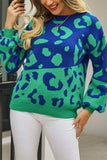 Leopard Round Neck Dropped Shoulder Sweater - Trendsi - Flyclothing LLC