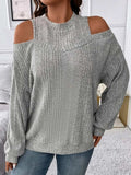 Round Neck Cold Shoulder Sweater - Trendsi - Flyclothing LLC