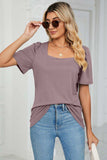 Square Neck Puff Sleeve Tee Shirt - Trendsi - Flyclothing LLC