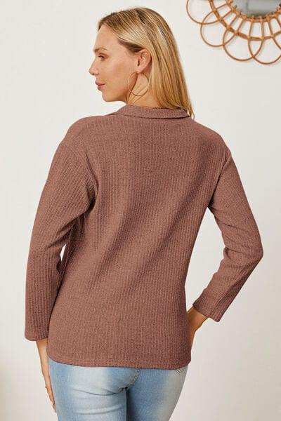 Collared Neck Dropped Shoulder T-Shirt - Trendsi - Flyclothing LLC