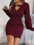 Cable-Knit Cutout Round Neck Slit Sweater - Trendsi - Flyclothing LLC