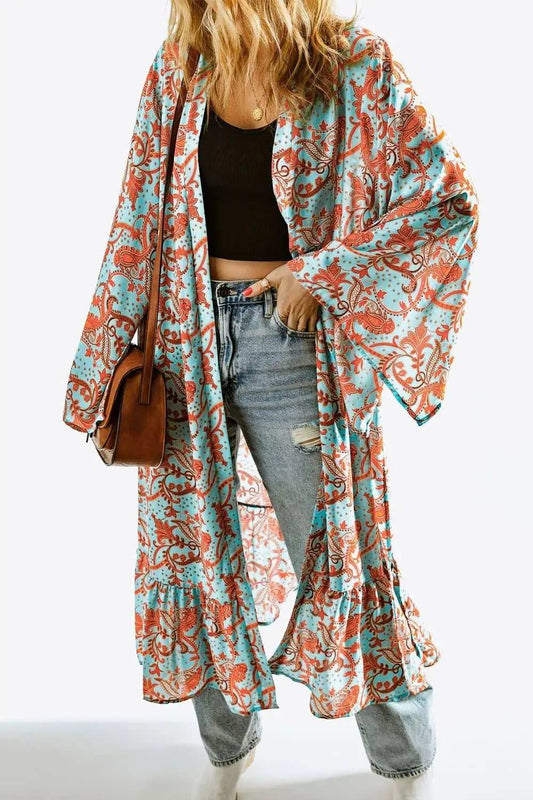 Printed Open Front Duster Cardigan - Trendsi - Flyclothing LLC