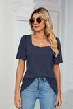 Square Neck Puff Sleeve Tee Shirt - Trendsi - Flyclothing LLC