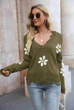 Flower Distressed Long Sleeve Sweater - Trendsi - Flyclothing LLC