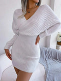 Rib-Knit Dolman Sleeve Sweater Dress - Trendsi - Flyclothing LLC
