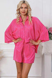 Pleated Button Up Shirt and Shorts Lounge Set - Trendsi - Flyclothing LLC