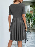 Pleated V-Neck Short Sleeve Tee Dress - Trendsi - Flyclothing LLC