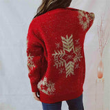 Snowflake Pattern Long Sleeve Sweater - Trendsi - Flyclothing LLC