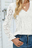 V-Neck Flounce Sleeve Lace Top - Trendsi - Flyclothing LLC