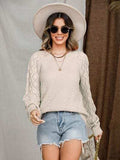 Openwork Round Neck Raglan Sleeve Sweater - Trendsi - Flyclothing LLC