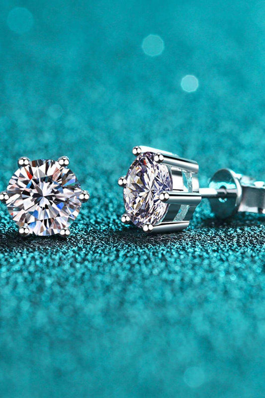 925 Sterling Silver 6-Prong 2 Carat Moissanite Stud Earrings - Trendsi - Flyclothing LLC