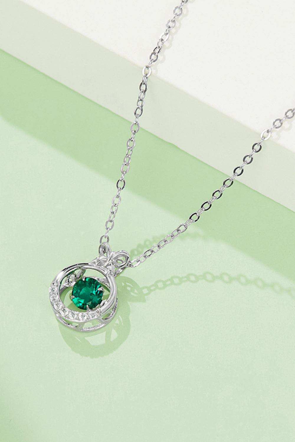 Lab-Grown Emerald Pendant Necklace - Trendsi - Flyclothing LLC