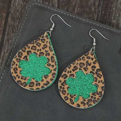 Leopard Hollowed Leather Teardrop Earrings - Trendsi - Flyclothing LLC