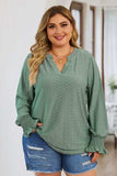 Plus Size Eyelet Notched Flounce Sleeve Blouse - Trendsi - Flyclothing LLC