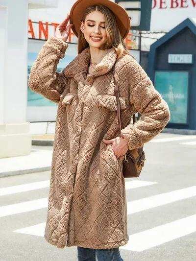 Texture Button Up Dropped Shoulder Coat - Trendsi - Flyclothing LLC