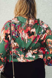 Plus Size Printed Johnny Collar Long Sleeve Blouse - Trendsi - Flyclothing LLC