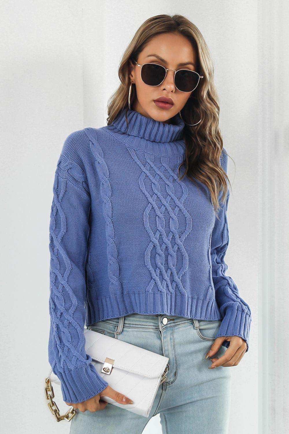 Turtleneck Dropped Shoulder Sweater - Trendsi - Flyclothing LLC