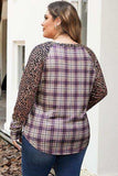 Plus Size Leopard Raglan Sleeve Plaid T-Shirt - Trendsi - Flyclothing LLC