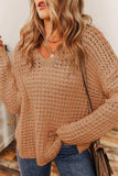 Openwork Round Neck Long Sleeve Sweater - Trendsi - Flyclothing LLC