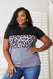 Double Take Leopard Print Color Block Short Sleeve T-Shirt - Trendsi - Flyclothing LLC