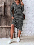 Striped Zip Front Hooded Dress - Trendsi - Flyclothing LLC