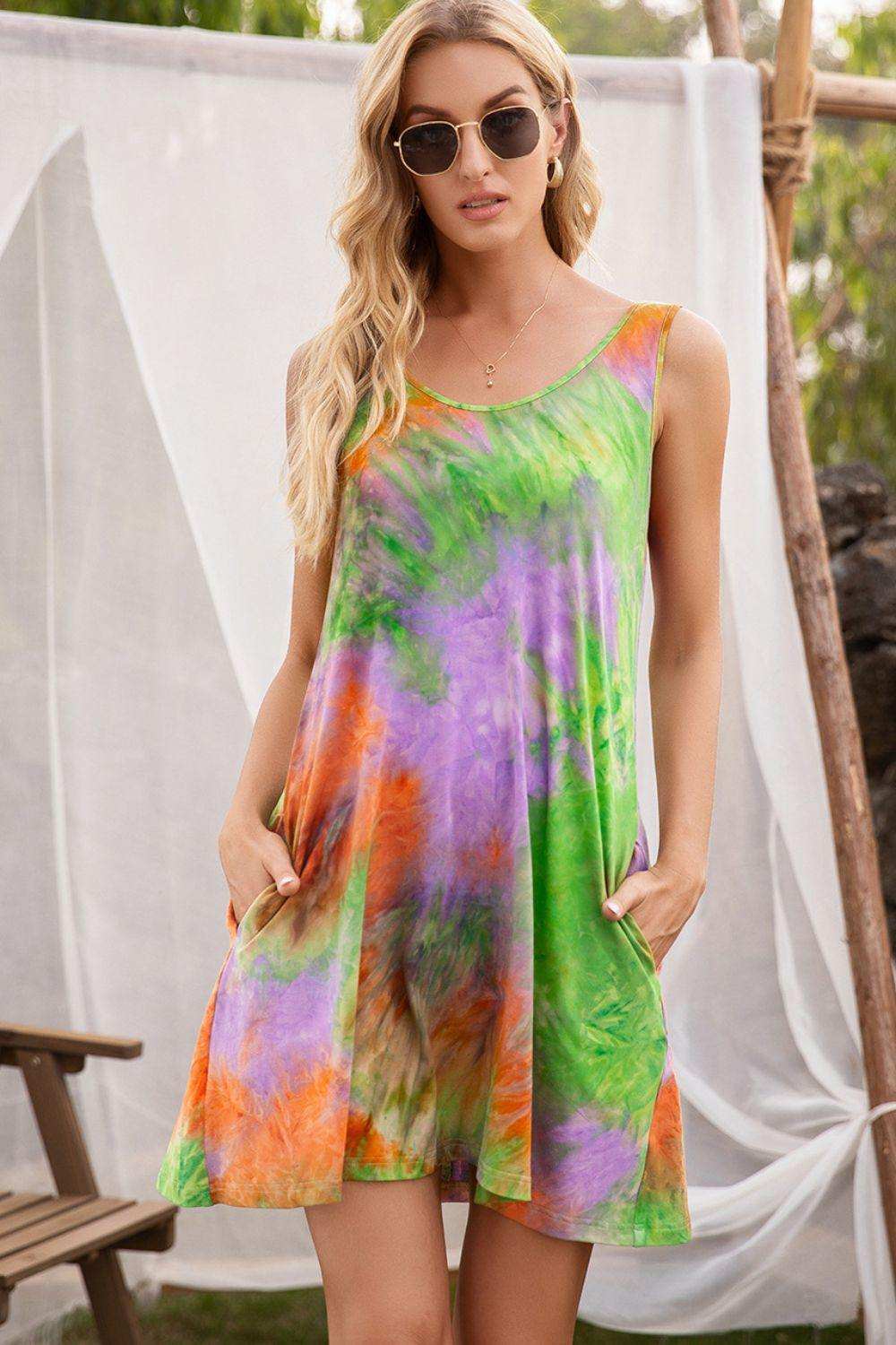 Tie-Dye Sleeveless Dress with Pockets - Trendsi - Flyclothing LLC