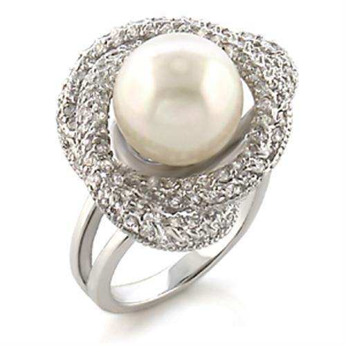 Alamode Rhodium Brass Ring with Synthetic Pearl in White - Alamode - Flyclothing LLC