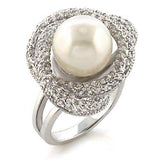 Alamode Rhodium Brass Ring with Synthetic Pearl in White - Alamode - Flyclothing LLC